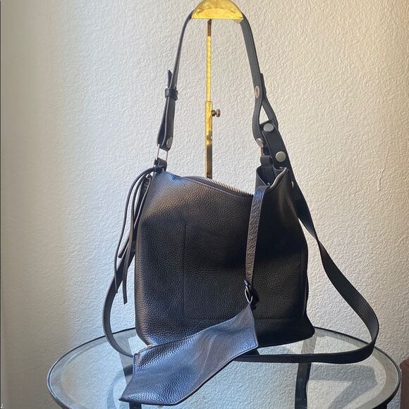 ALLSAINTS All Saints Kita Pebbled Leather Crossbody Shoulder Bag Black - Picture 9 of 12